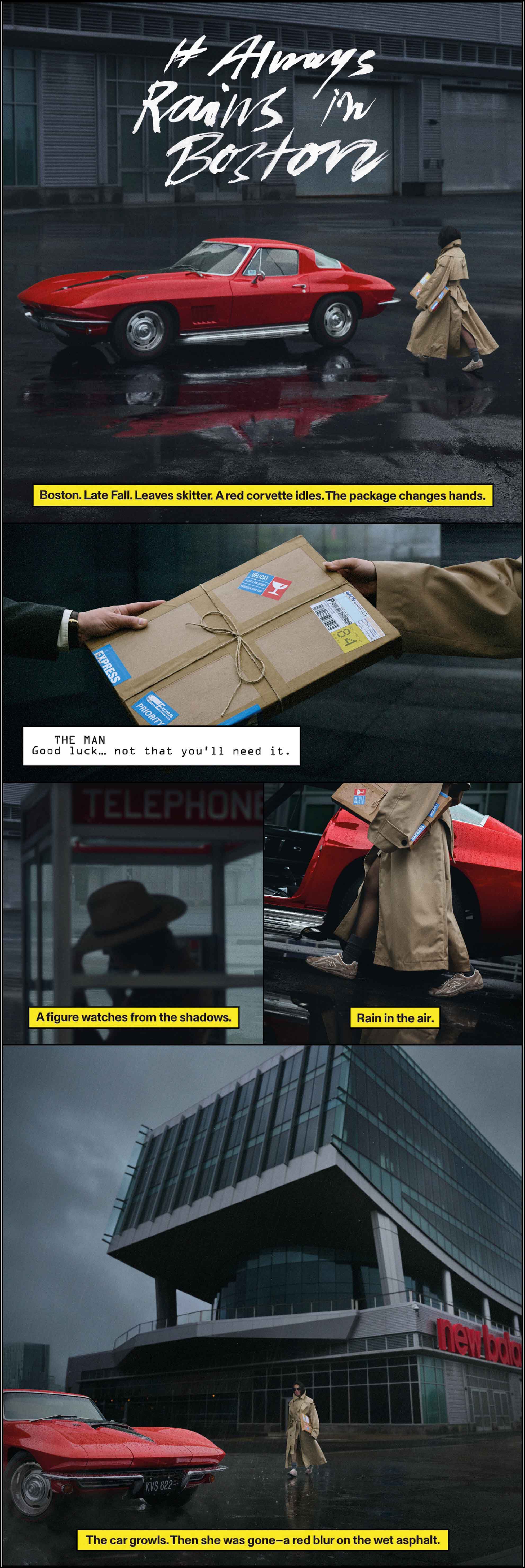 Pictures in a comic collage of Rosal&iacute;a being handed a package and walking to a car. 
